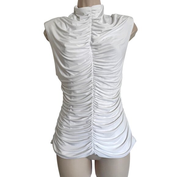 Naked Wardrobe Hourglass Drama Shoulder Rushed Size XL High Neck Top Blouse NWT - Picture 10 of 11